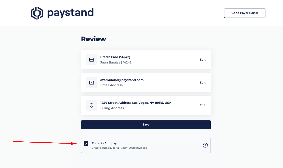 Enroll in Autopay checkbox in checkout
