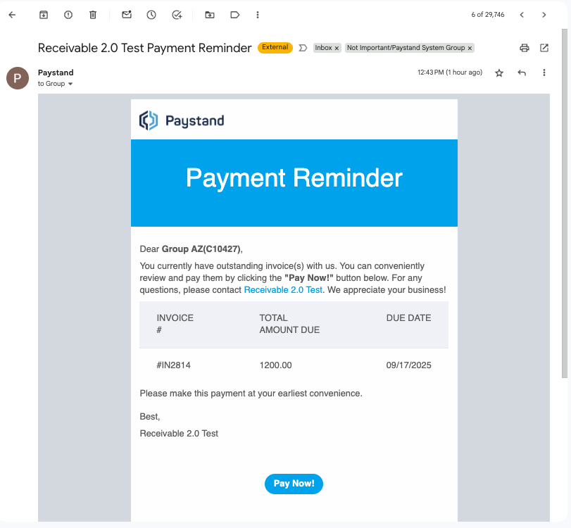 Invoice email with Pay Now button