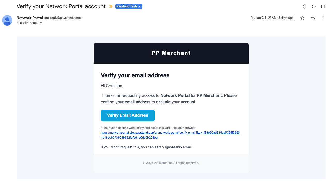 Email confirmation message