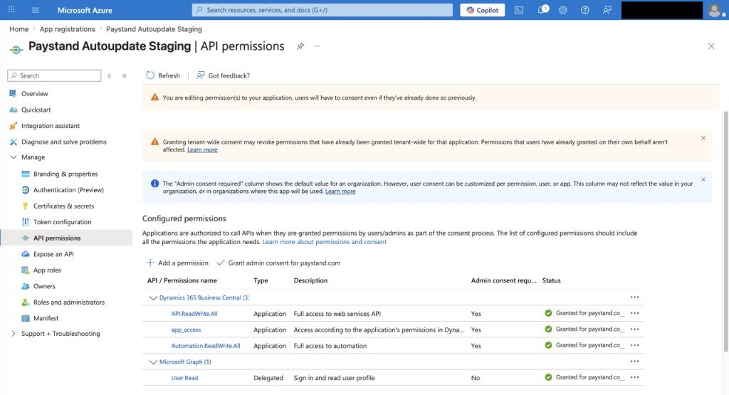 Paystand integration app — API permissions