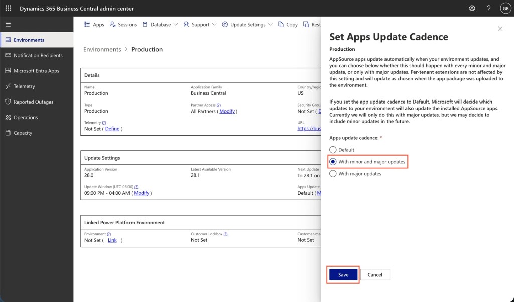 Apps update cadence — With minor and major updates — Save