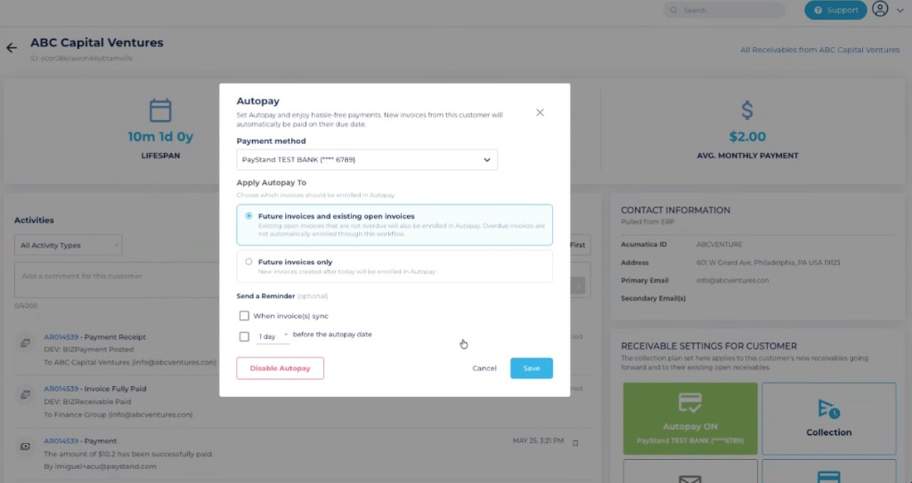 Update Autopay modal with When invoice(s) sync selected