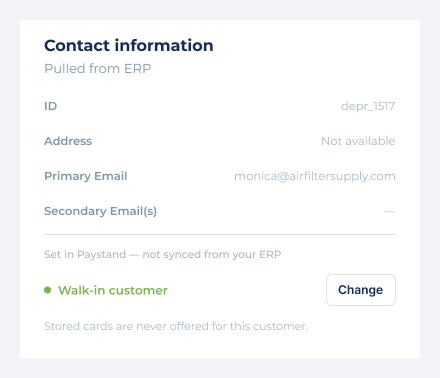 Walk-in customer enabled on the customer record