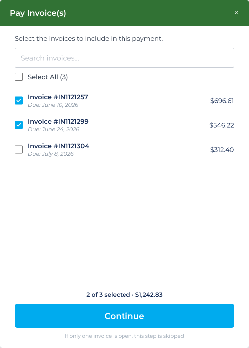 Pay Invoice(s): choose invoices